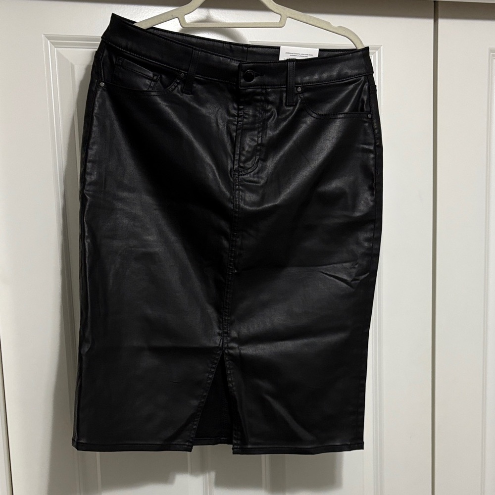 Chico's Black Faux Leather Pencil Skirt with Front Slit